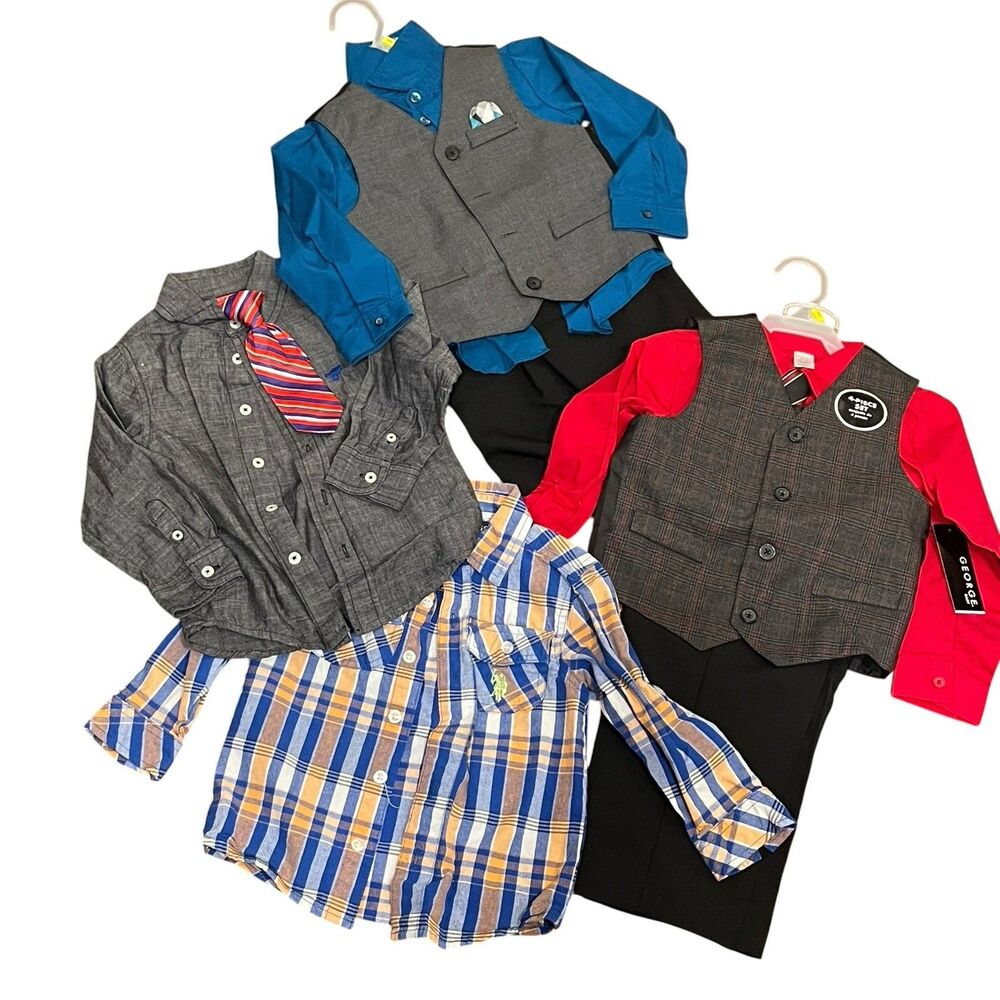 Lot Boys Dress Clothes Wrangler George Pants Tops Sets Red Blue Size 3T NWT